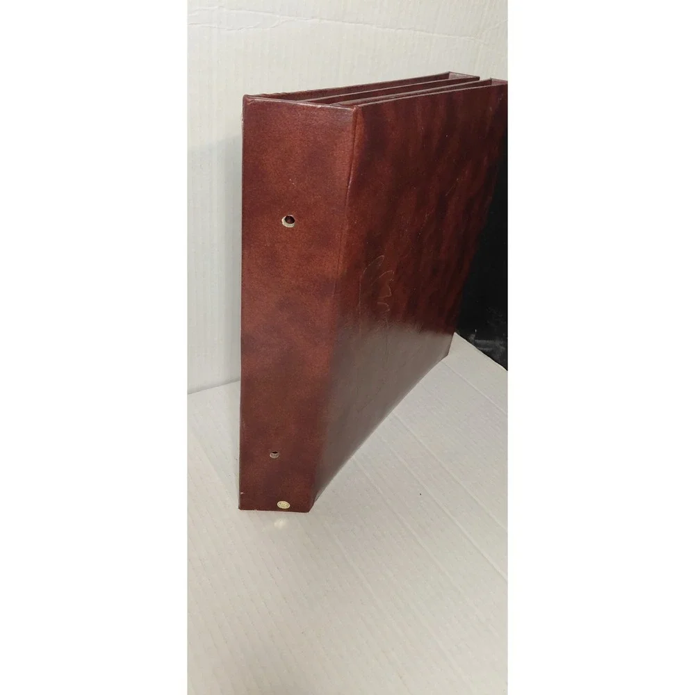 VTG Faux Leather Gold Maroon Fold Out Photo Card Collection Album Clear Sleeves